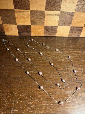 Long Chain with Pink Faux Pearls